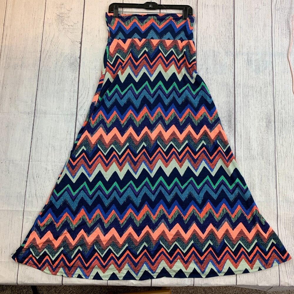 Diosa Skirt sz L Chevron Colorful Pull on Maxi Long Length 42" Lightweight